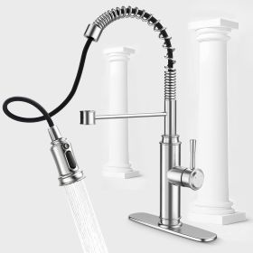 Kitchen Faucet - Spring Kitchen Sink Faucet with 3 Modes Pull Down Sprayer, Single Handle&Deck Plate for 1or3 Holes, 360° Rotation